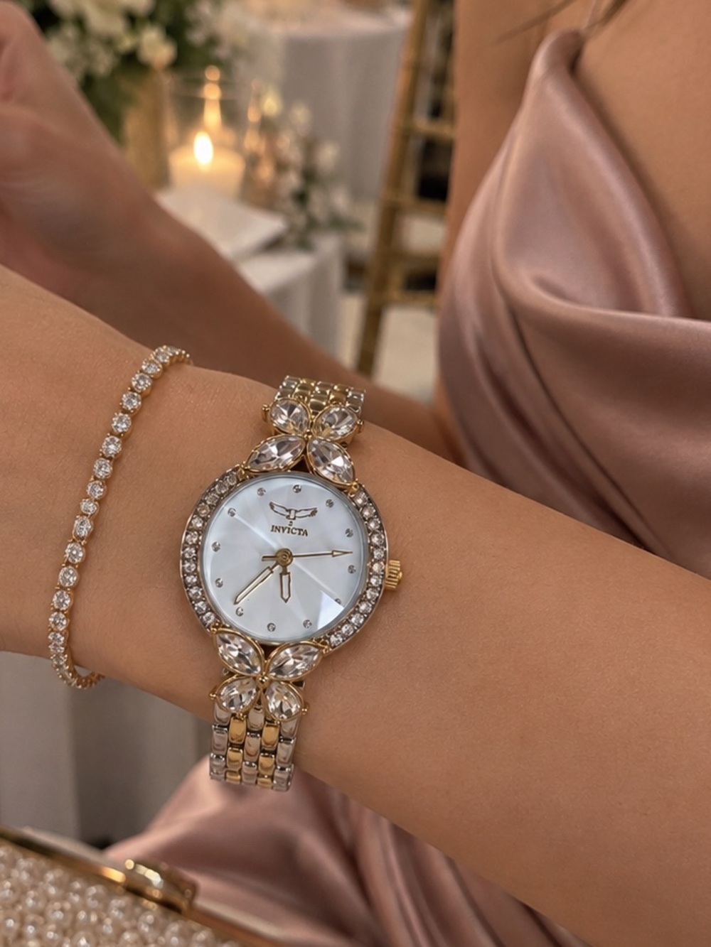 Invicta Two-Tone Silver and Gold Crystal Butterfly Bracelet Watch (69097)